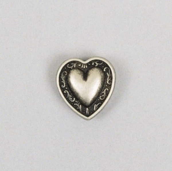 Metalknap 18mm m/øje Gl. sølv, Hjerte