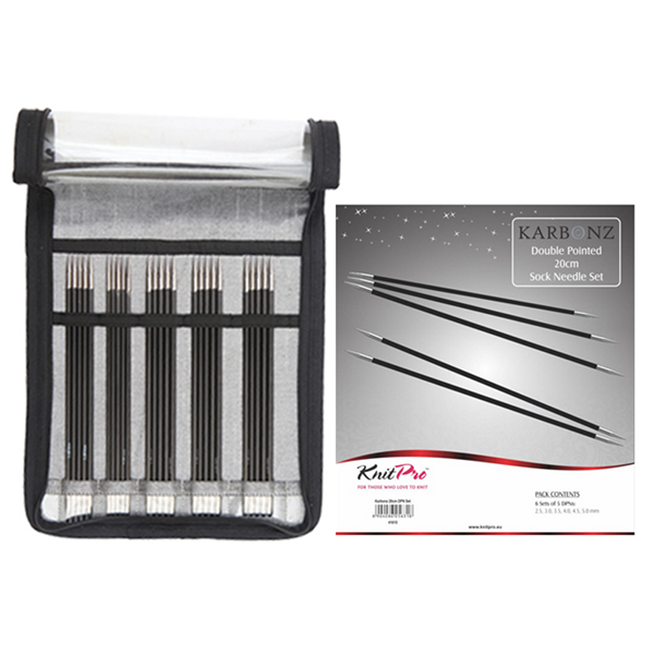 KnitPro KARBONZ Strømpepindesæt 20 cm (6 str. 2.50-5.00mm)