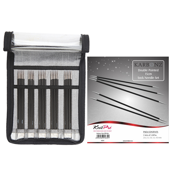 KnitPro KARBONZ Strømpepindesæt 15 cm (5 str. 2.00-4.00mm)