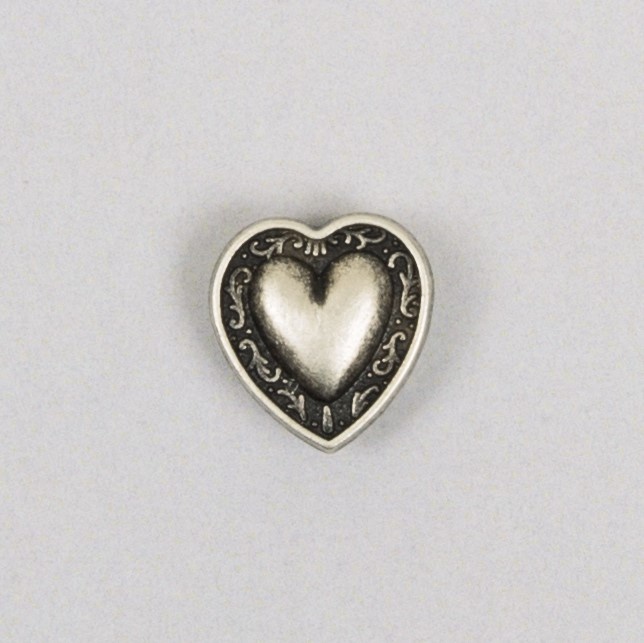 Metalknap 18mm m/øje Gl. sølv, Hjerte